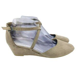 Dexflex Shoes Womens Size 8.5 Gray Faux Suede Wedge Comfort Sandal Ankle Strap